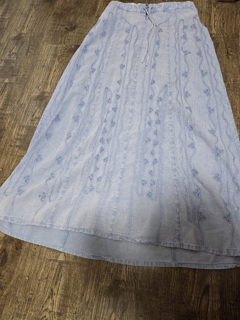 Light Blue Embroidered Midi Skirt